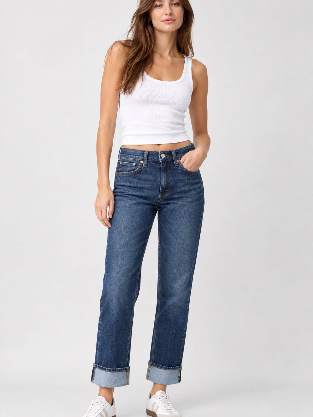 GAP ’90s Straight Jeans Dark Wash Cuffed Size 6/28R